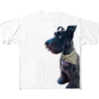 KURO のおすわりKURO シュナウザー 黒い犬 dog クロ フルグラフィックTシャツ