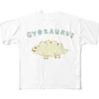 NIKORASU GOのダジャレデザイン「ギョウザウルス」 フルグラフィックTシャツ
