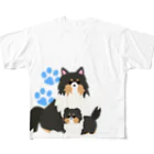 Kotetsu diary(SUZURI店)のゆるゆるシェルティ親子(トライカラー) All-Over Print T-Shirt