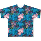 NORIMA'S SHOP の薔薇、芍薬、牡丹のボタニカルブーケと螺鈿模様の壁紙イラスト All-Over Print T-Shirt