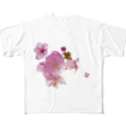 Broken Angelの桜の花とピンクの麻 フルグラフィックTシャツ
