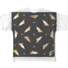 サトウノリコ*のピスピスゆーて寝るネコたち【黒】 All-Over Print T-Shirt