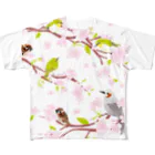 LittleLoroのSAKURA 0540 春桜 メジロ ヒヨドリ スズメ お花見日和 All-Over Print T-Shirt