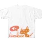 子葉＠イラスト依頼募集中の2022括弧貓 　LOVE & PEACE Orange Ver. フルグラフィックTシャツ