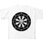 Ａ’ｚｗｏｒｋＳの髑髏抜き源氏車 黒（オリジナル家紋シリーズ） フルグラフィックTシャツ