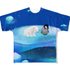 NORIMA'S SHOP の漂流した氷の上でクジラを眺めるしろくまくんとペンギンちゃん フルグラフィックTシャツ