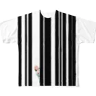 フンフン問屋のストライプ フルグラフィックTシャツ