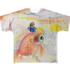 593の金魚と少年と夕やけ フルグラフィックTシャツ