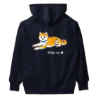 Shiba Inu Streetの水色の首輪をつけてゆったり座る柴犬のドット絵 Heavyweight Hoodie