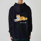 Shiba Inu Streetの水色の首輪をつけてゆったり座る柴犬のドット絵 Heavyweight Hoodie