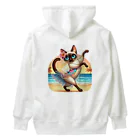 猫と紡ぐ物語のリズム感抜群！長身な白シャムネコがビーチでランバダダンス！  Heavyweight Hoodie