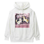 Shironekokuuの桜で遊ぶ犬と猫 Heavyweight Hoodie