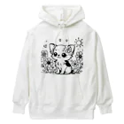 くつろぎ堂☆ネコにゃん☆イヌわんの**お花の子犬のチワワ**モノクロ Heavyweight Hoodie