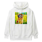 犬好きのしましまの水彩画の犬 花畑のセントバーナードのイラスト Heavyweight Hoodie