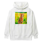 猫好きの谷の猫の水彩画/花畑のオシキャットねこのイラスト/キジトラネコ Heavyweight Hoodie