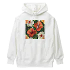 オンラインショップイエローリーフの鮮やかな赤色と白色ハイビスカス Heavyweight Hoodie