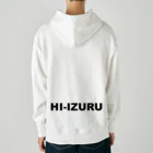 HI-IZURUのHI-IZURU（黒文字）ロゴマーク　背面にHIｰIZURU（黒文字）　ヘビーウェイトパーカー（淡色仕様） ヘビーウェイトパーカー