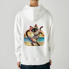 猫と紡ぐ物語のリズム感抜群！長身な白シャムネコがビーチでランバダダンス！  Heavyweight Hoodie