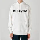 HI-IZURUのHIｰIZURU（黒文字）背中にHINOMARU国の地図（Land of the Rising Sun）　ヘビーウェイトパーカー Heavyweight Hoodie