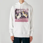 Shironekokuuの桜で遊ぶ犬と猫 Heavyweight Hoodie