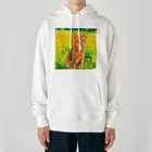 猫好きの谷の猫の水彩画/花畑のオシキャットねこのイラスト/キジトラネコ Heavyweight Hoodie