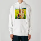 猫好きの谷の猫の水彩画/花畑のマンクスねこのイラスト/キジトラネコ Heavyweight Hoodie