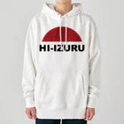 HI-IZURUのHI-IZURU（黒文字）ロゴマーク　背面にHIｰIZURU（黒文字）　ヘビーウェイトパーカー（淡色仕様） ヘビーウェイトパーカー