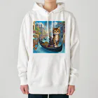 ニャーちゃんショップのヴェネツィアの水路でゴンドラに乗っているネコ Heavyweight Hoodie