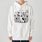 くつろぎ堂☆ネコにゃん☆イヌわんの**お花の子犬のチワワ**モノクロ Heavyweight Hoodie