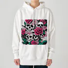 ピンクリボンの薔薇髑髏01 Heavyweight Hoodie