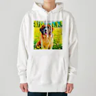 犬好きのしましまの水彩画の犬 花畑のセントバーナードのイラスト Heavyweight Hoodie