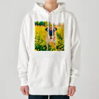 犬好きのしましまの水彩画の犬 花畑のパグのイラスト Heavyweight Hoodie