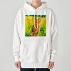 猫好きの谷の猫の水彩画/花畑のオシキャットねこのイラスト/キジトラネコ Heavyweight Hoodie