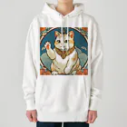 ゆまちゃんの開運雑貨屋さんの夜のミュシャ風招き猫 Heavyweight Hoodie