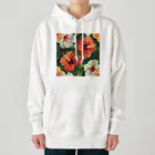 オンラインショップイエローリーフの鮮やかな赤色と白色ハイビスカス Heavyweight Hoodie