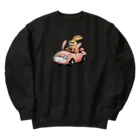 働きたくないのうさぎカーを運転するうさぎ Heavyweight Crew Neck Sweatshirt