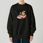 働きたくないのうさぎカーを運転するうさぎ Heavyweight Crew Neck Sweatshirt