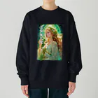 美少女天使の輝くエメラルドグリーンの美少女天使 Heavyweight Crew Neck Sweatshirt