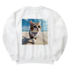 猫と紡ぐ物語の南国の海辺を歩く勇ましさに胸キュン猫 Heavyweight Crew Neck Sweatshirt