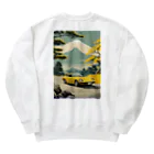 JapanCarStyleの黄色いスポーツカーと日本の風景 Heavyweight Crew Neck Sweatshirt