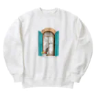 Ａｔｅｌｉｅｒ　Ｈｅｕｒｅｕｘの窓辺の猫　②　背景なし Heavyweight Crew Neck Sweatshirt