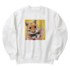 みるきち【ペットイラストアーティスト】の手乗りハムスター① Heavyweight Crew Neck Sweatshirt