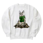 犬グッズの店しえるぶるーのマフラーを着けたフレンチブルドッグ　クリーム Heavyweight Crew Neck Sweatshirt