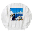 midjourney_travelerのサントリーニ島 Heavyweight Crew Neck Sweatshirt