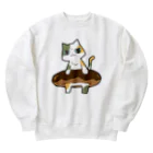 うさやのドーナツをゲットしてご満悦の猫 Heavyweight Crew Neck Sweatshirt