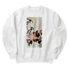 MUGEN ARTの小原古邨　椿に四十雀  Ohara Koson / Great tit on branch with pink flowers  Heavyweight Crew Neck Sweatshirt