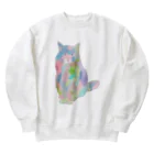 小鳥と映画館のユニコーンカラーの猫 Heavyweight Crew Neck Sweatshirt