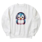 Vasetti_pressのヘッドホンを付けているペンギン Heavyweight Crew Neck Sweatshirt