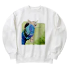 コハクの猫のコハクと編みぐるみ Heavyweight Crew Neck Sweatshirt