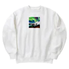 むめみの可愛いアイテムショップ⭐︎の北欧調の自然とオーロラのある景色 Heavyweight Crew Neck Sweatshirt